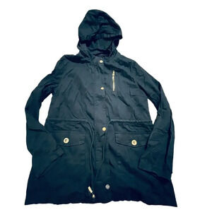 C’ESTTOI‎ Navy Women’s Raincoat Hooded Tie Size Large Pockets